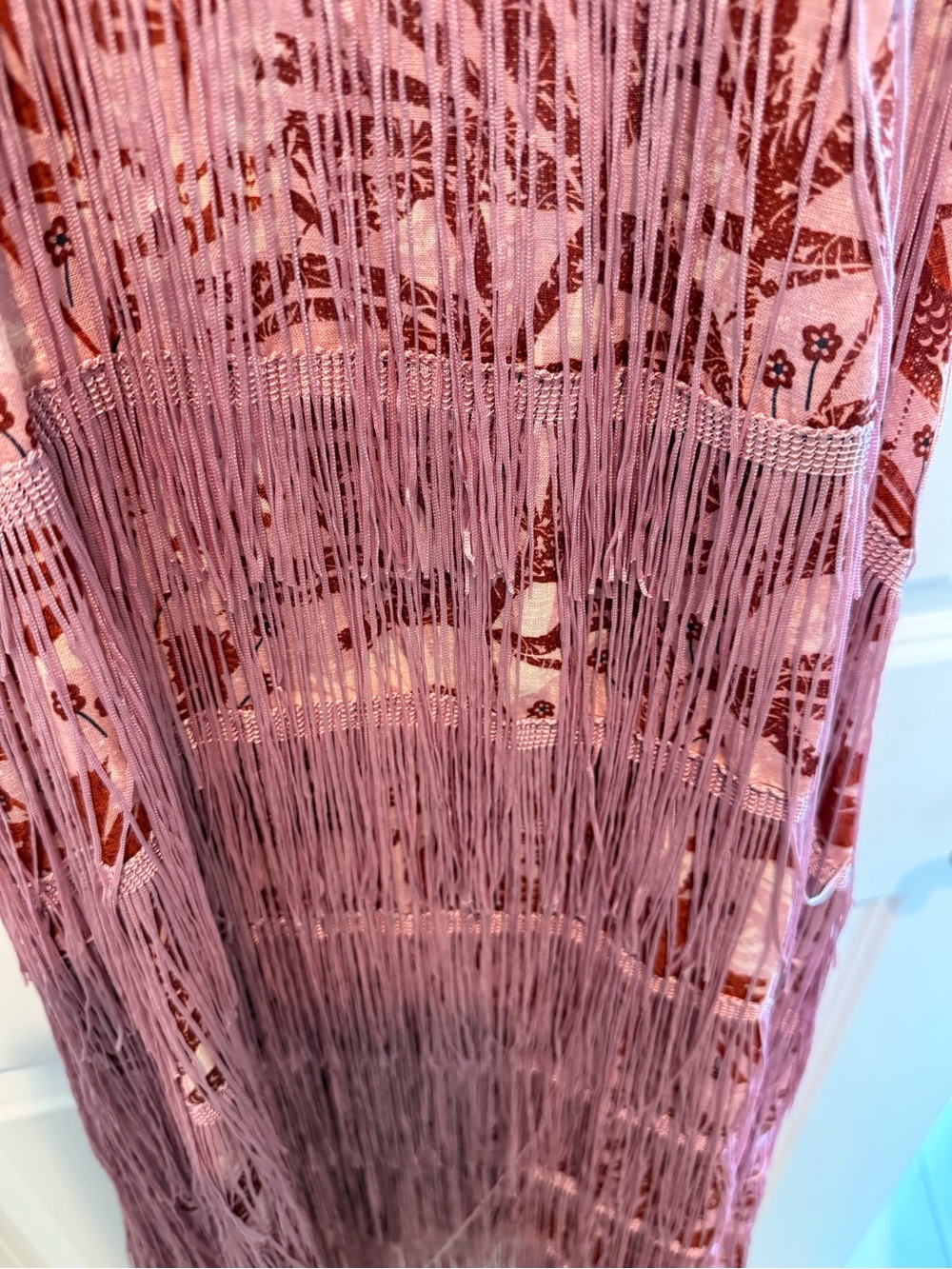 Anthropologie Pink and Red Floral Fringe Maxi Dress - Picture 5 of 6